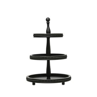Black decorative wood three-tier round tray with open shelves