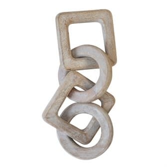 Whitewashed mango wood chain decor with a curved silhouette designed for coffee tables.