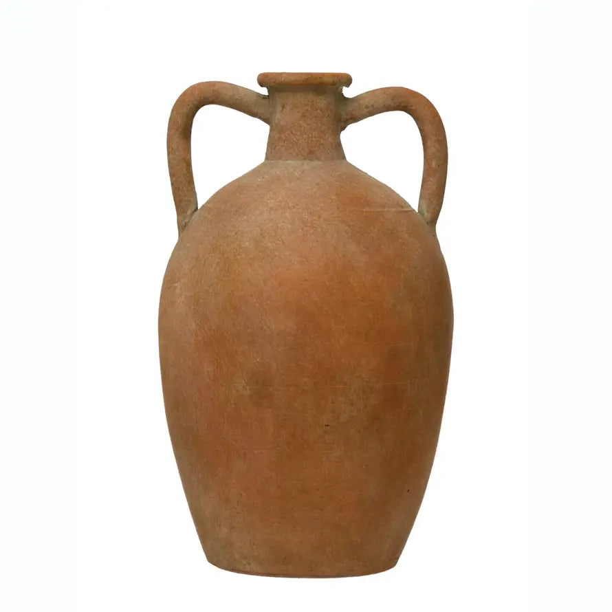 Terra-cotta urn with two handles in natural color