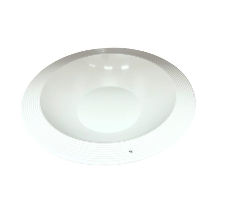 White melamine bowl with a wide rim featuring subtle pinstripe texture.
