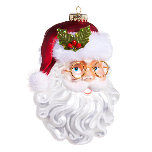 Glass Santa Claus ornament with glasses measuring 6.5 inches tall