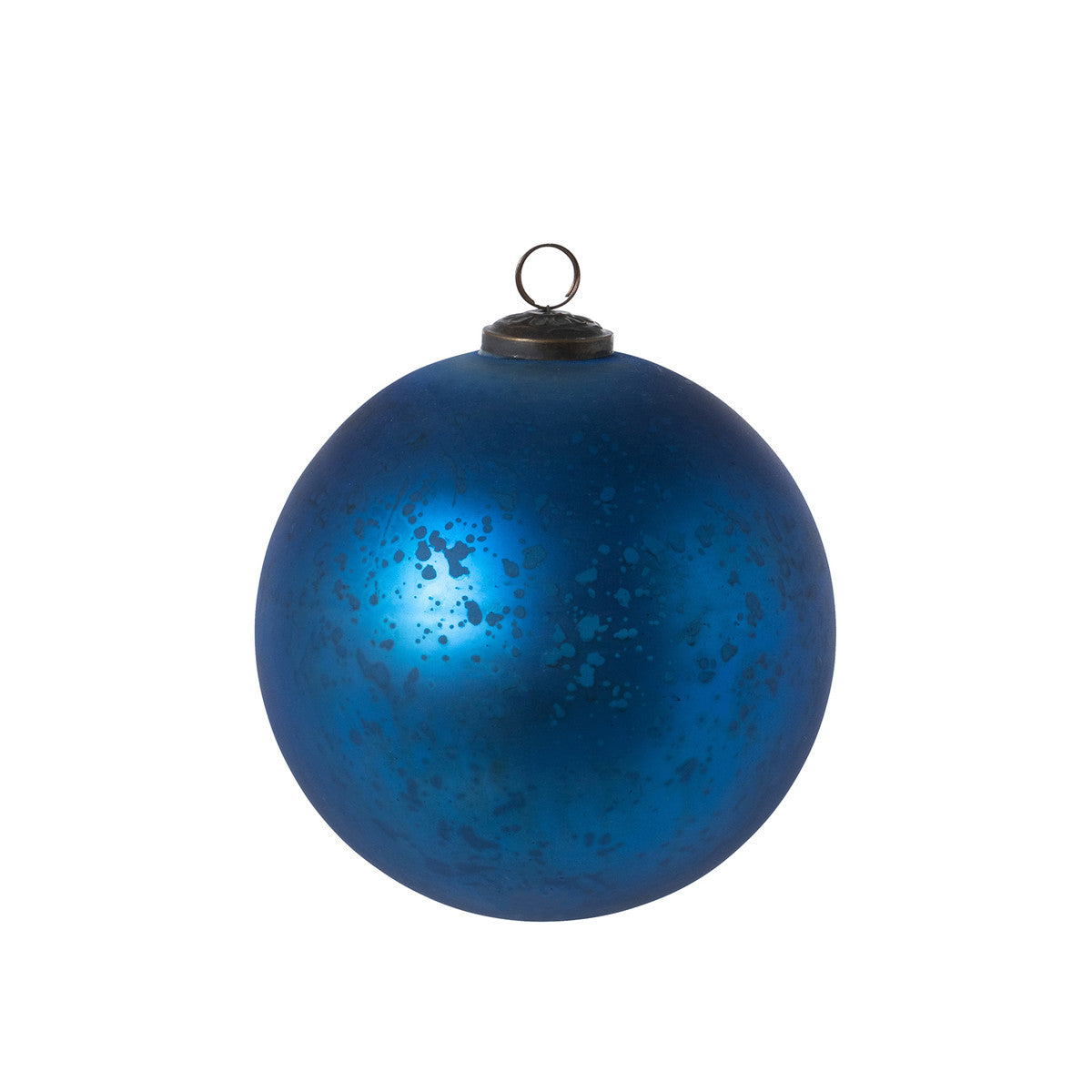 Antique matte blue glass ball ornament with a spherical shape.