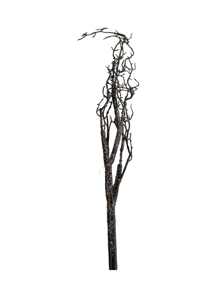 A 40-inch dark brown decorative branch with a frosted, iced texture and multiple thin twigs.
