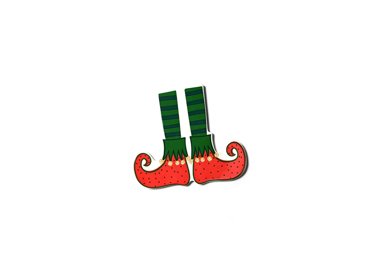 Jingle Elf Boots Mini Attachment with green striped tights, golden bells, and red curly-toed boots.
