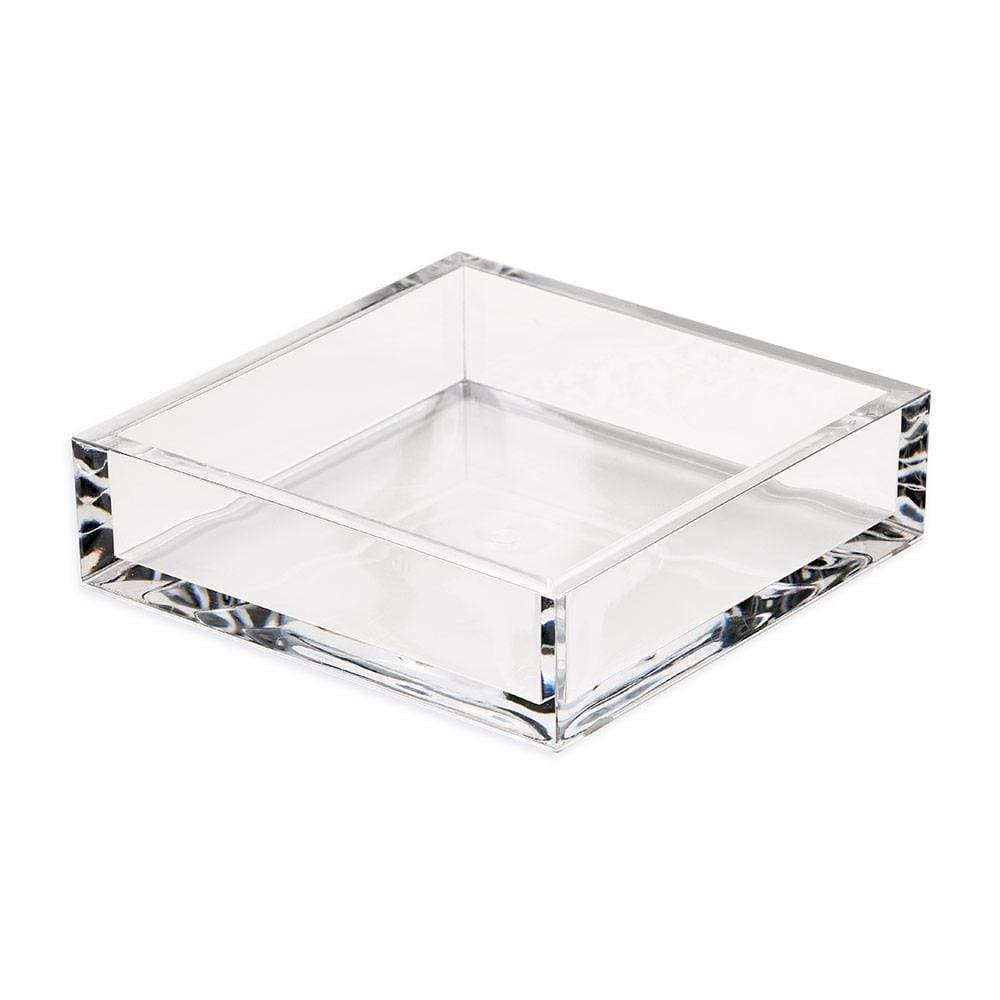 Clear acrylic square napkin holder with a single slot.
