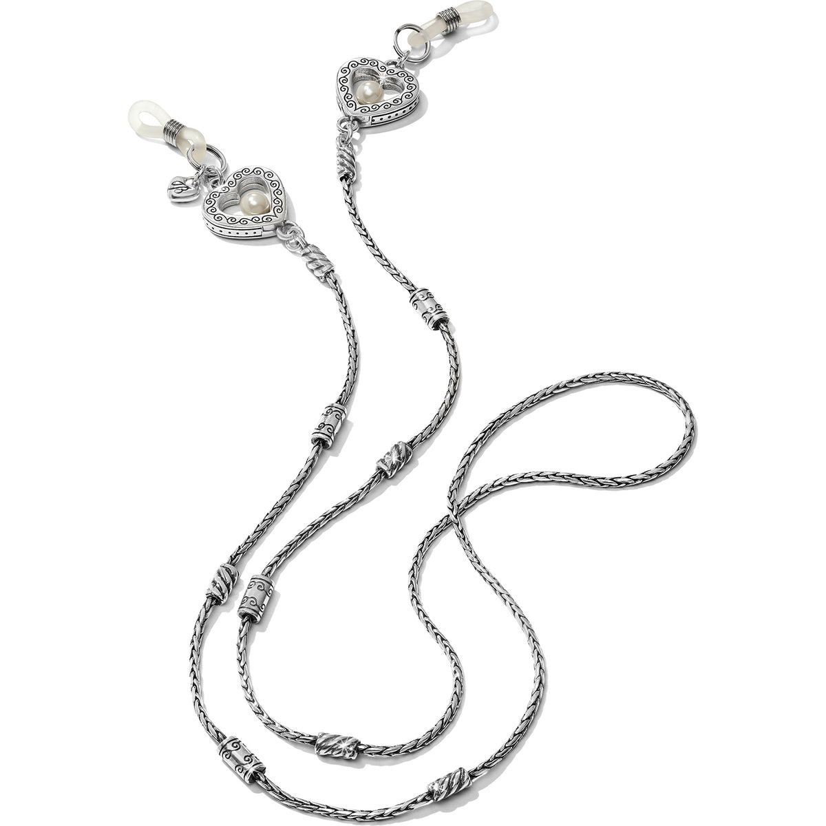 Silver-plated eyeglass chain with pearl accents in a silver-pearl finish.