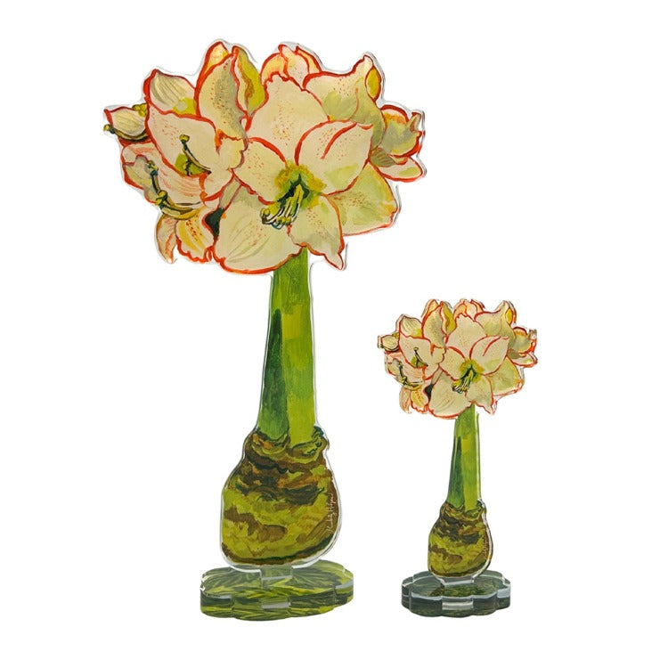 White acrylic single amaryllis flower with realistic petal texture displayed against a neutral background.