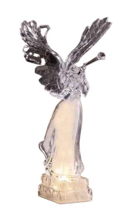 16.5-inch LED acrylic Golden Trumpeter Angel figurine with wings and a horn on a tiered base.