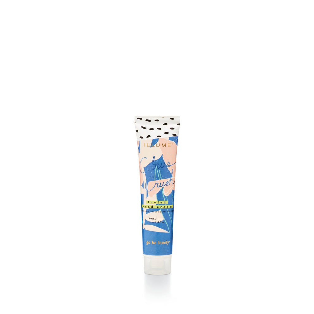 Demi hand cream in a white tube with black text against a neutral background.