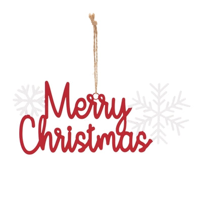 Metal Christmas ornament with a festive red finish.