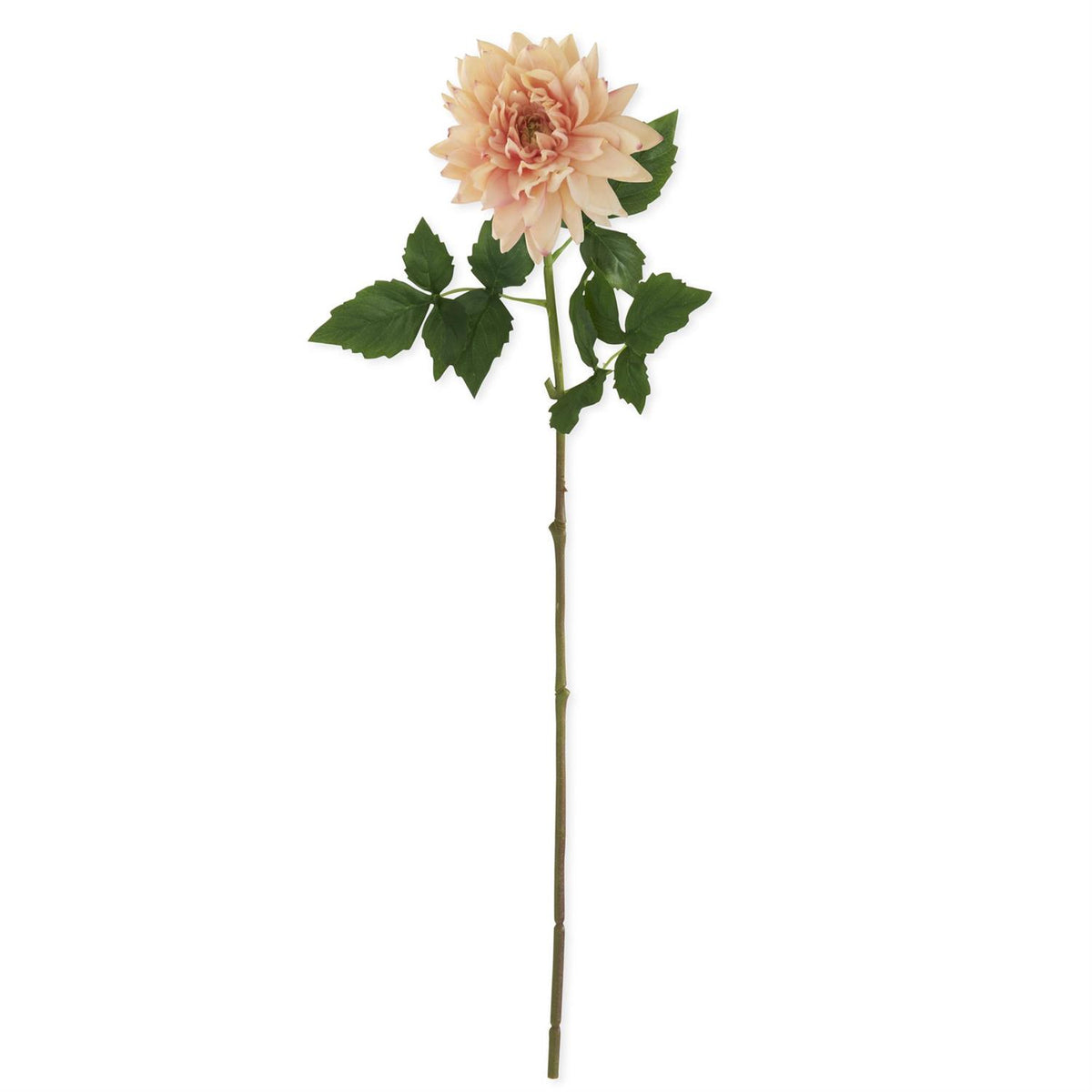 Tall peach-colored artificial dahlia stem with fabric petals on wire structure