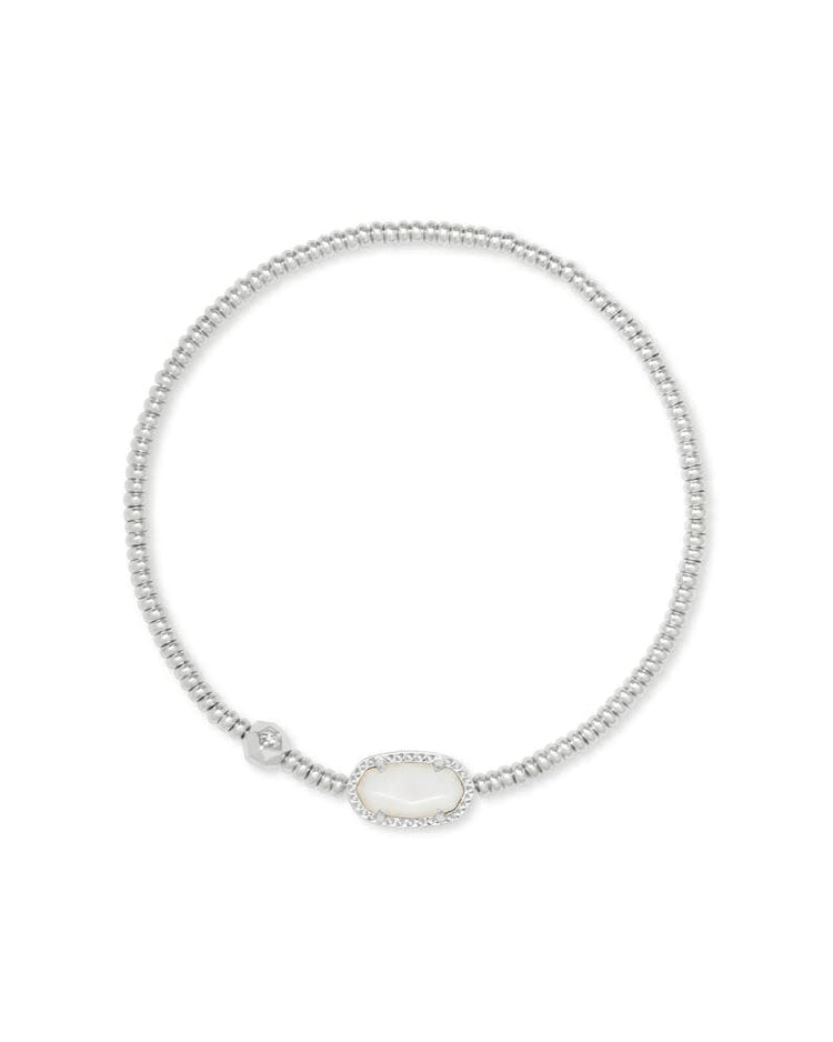 Grayson Stretch Silver Bracelet featuring a white oval stone station and silver beaded band.