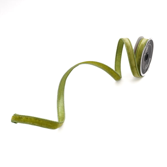 .75-inch wired velvet ribbon with luster finish in a solid color.