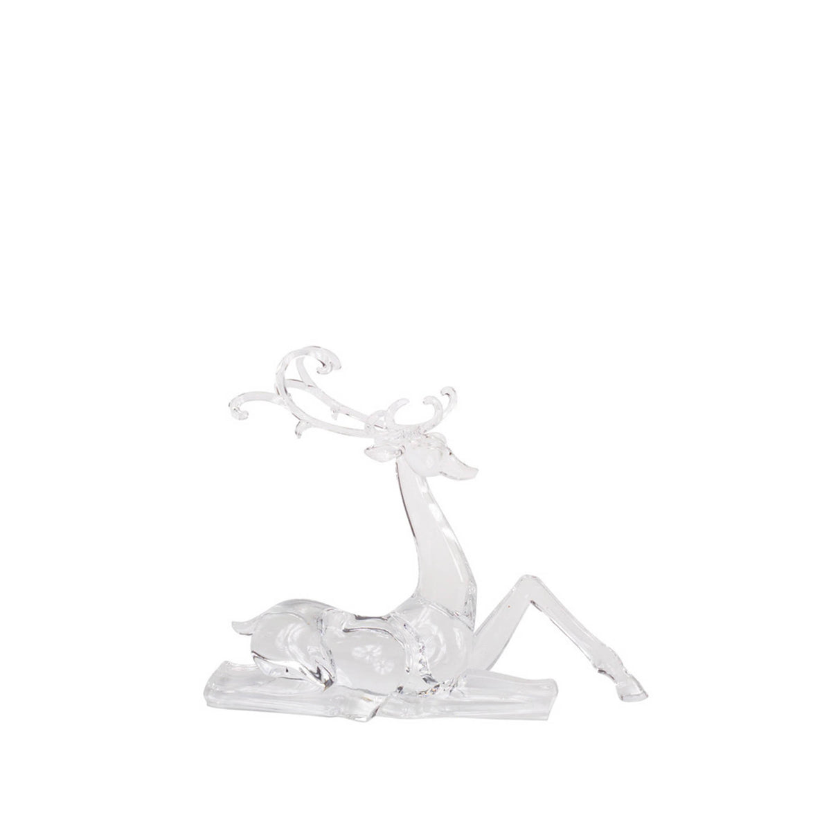 Clear acrylic deer figurine in a resting pose with elegant curved antlers.