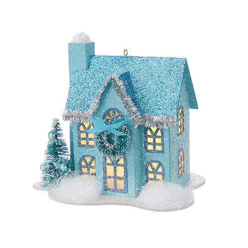 4.75-inch lighted paperboard house ornament with warm glow