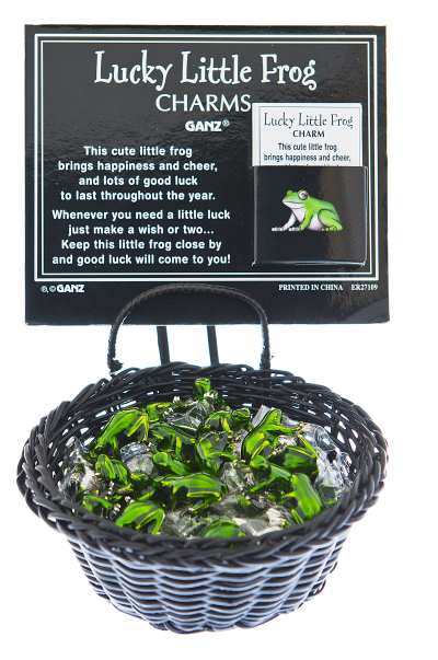 Green Lucky Little Frog charm measuring one inch wide with a natural finish.