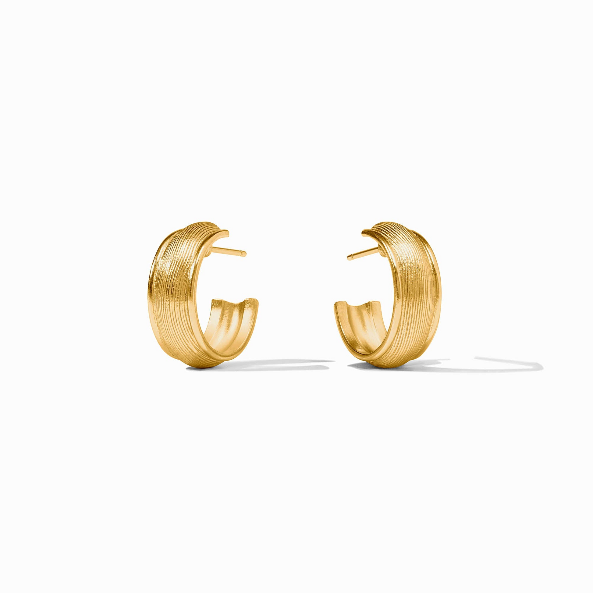 A pair of 24K gold plated Cobblestone Hoop earrings with a textured, ribbed finish.