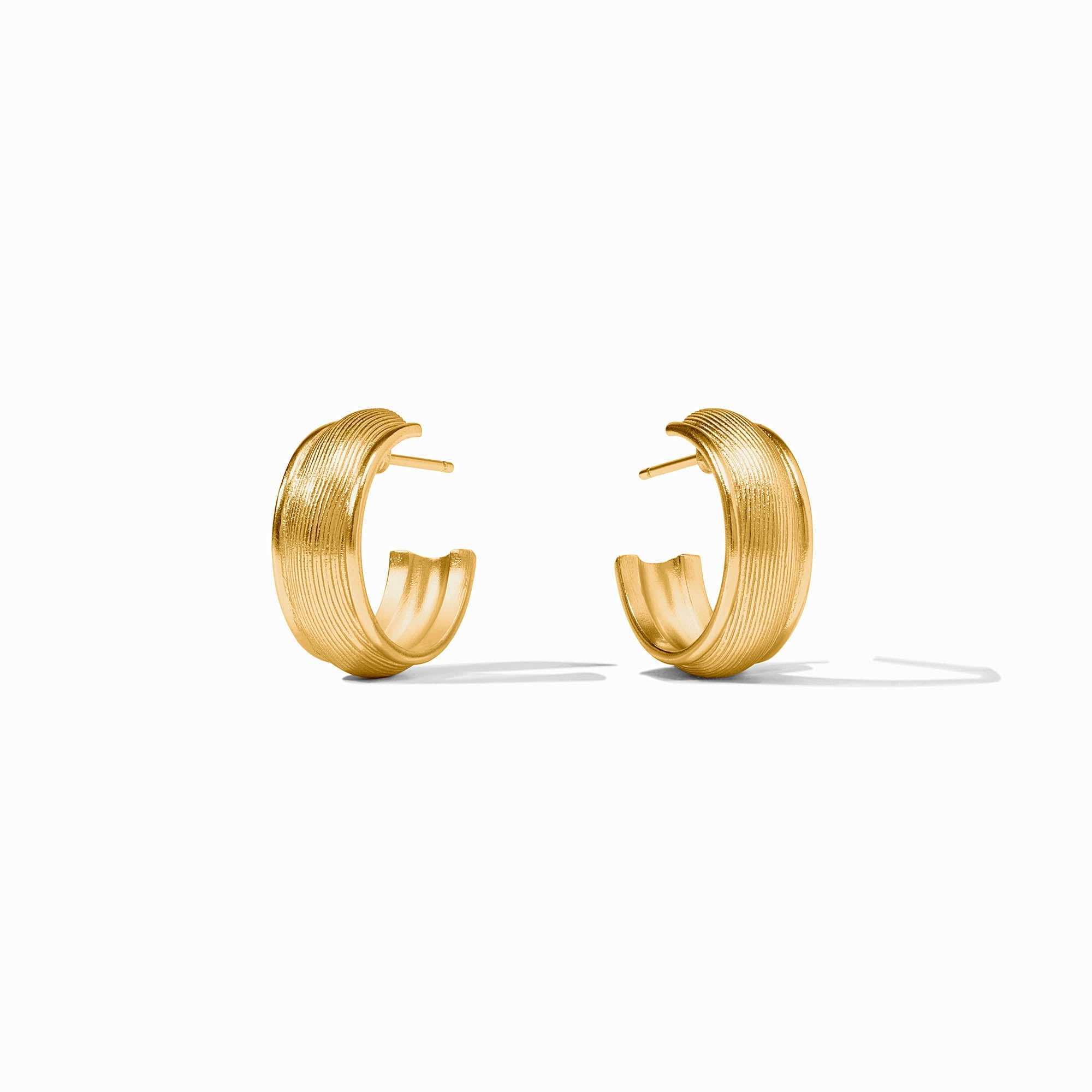 A pair of 24K gold plated Cobblestone Hoop earrings with a textured, ribbed finish.