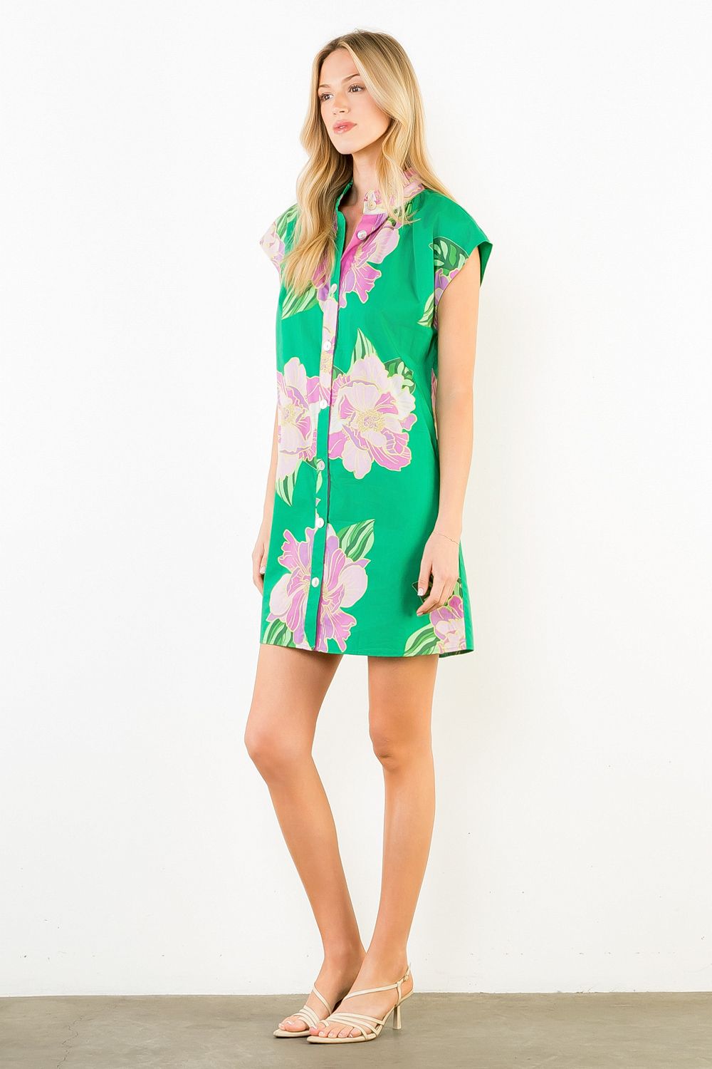 Ayla Short Sleeve Floral Print Button Up Dress