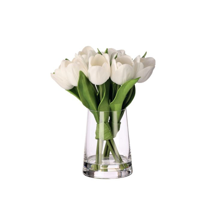 9-inch white ceramic tulip-shaped vase with an illusion cutout pattern