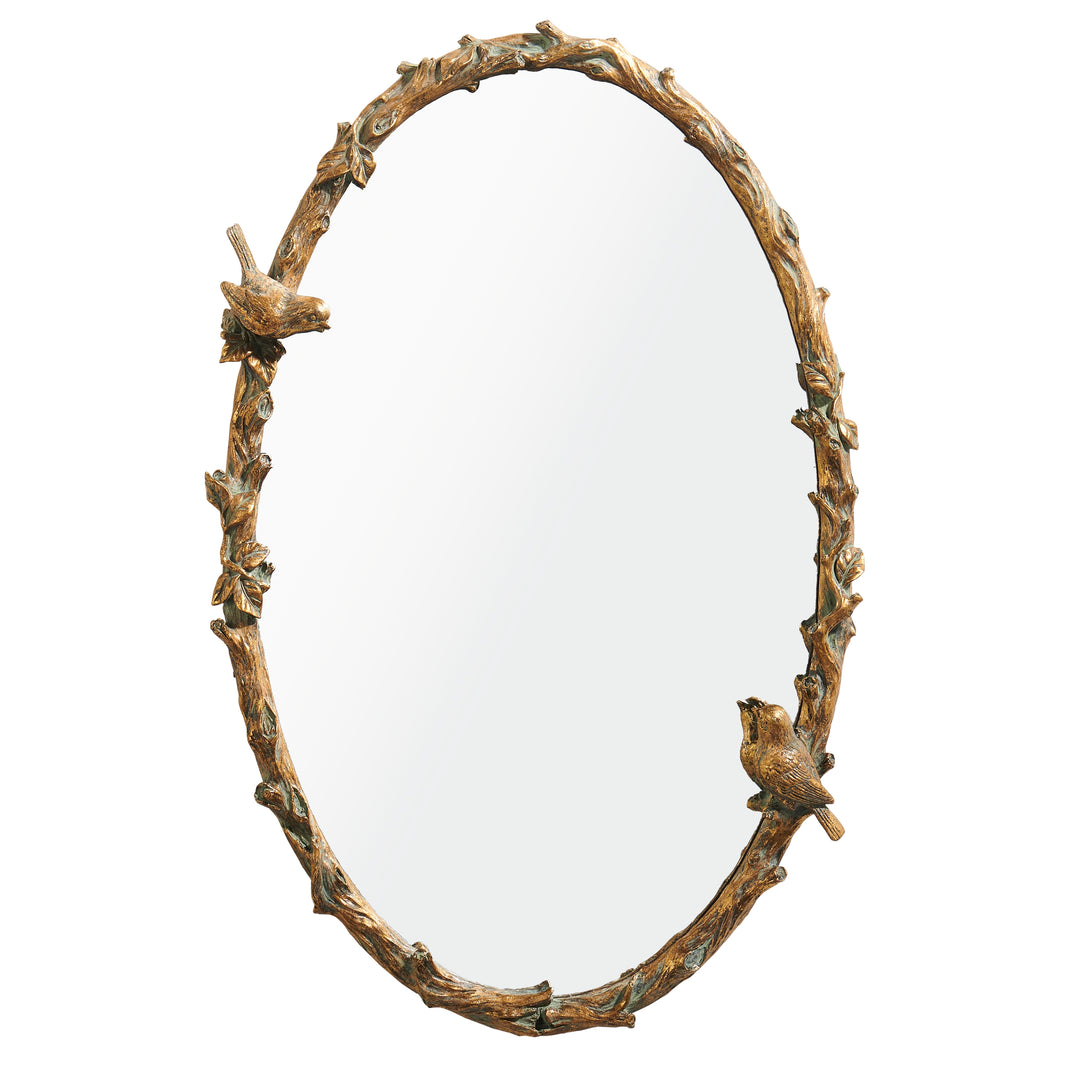 28" Bird on Branch Oval Wall Mirror