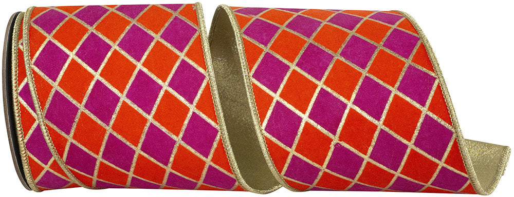 4-inch wide metallic outline wired edge trim in polyester with a diamond pattern.