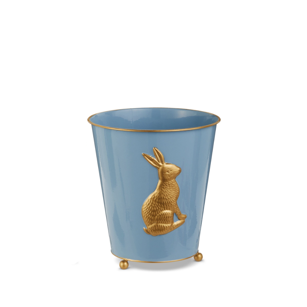 Large iron bunny cache pot with decorative ears measuring 8.25 inches in diameter.