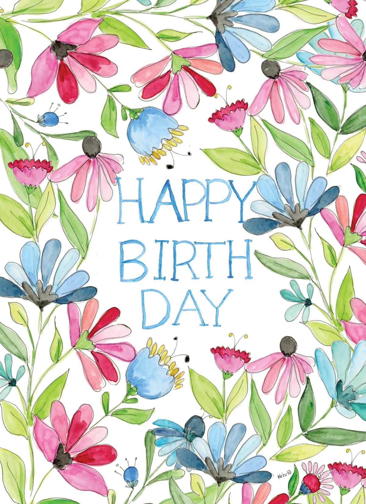 A6 floral birthday card with envelope featuring a colorful flower bouquet pattern.