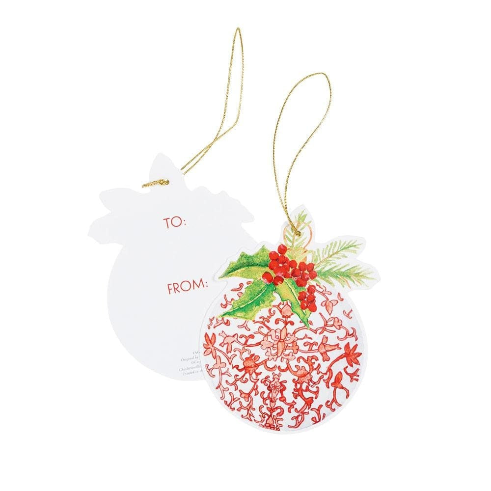 Die-cut hanging gift tag ornament on high-quality cardstock with printed Swiss partner branding.