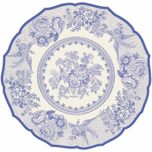 Blue die-cut placemat featuring an Asian pheasant silhouette on a recycled FSC-certified background.