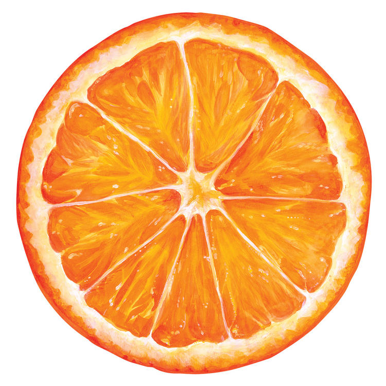 Die-cut orange slice placemat with FSC certified recycled content.