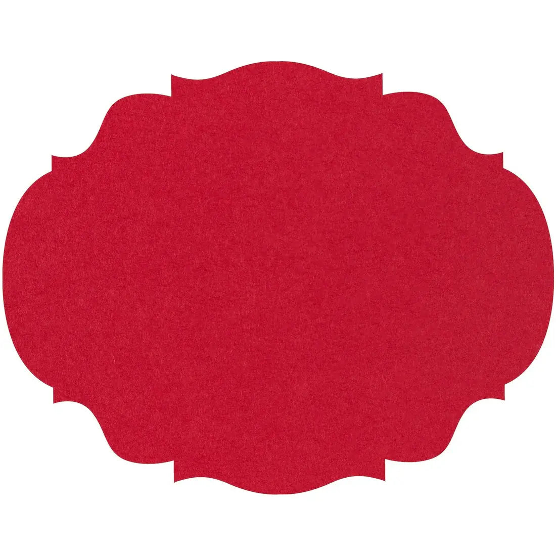 Red die-cut placemat with French frame border on recycled paper.