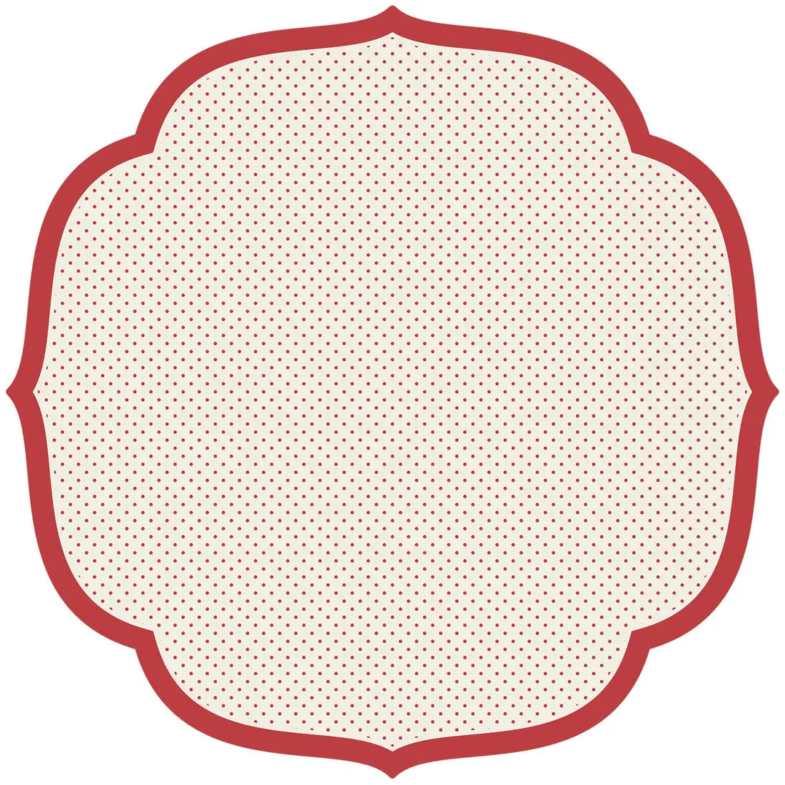 Red Swiss dot die-cut square placemat made from recycled FSC certified material.