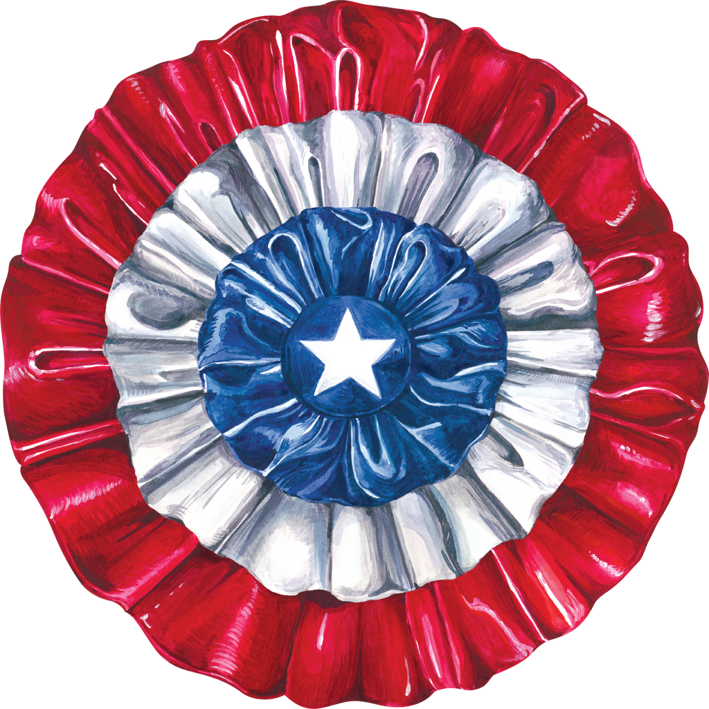 Die-cut star-spangled placemat with red, white, and blue pattern on recycled material.