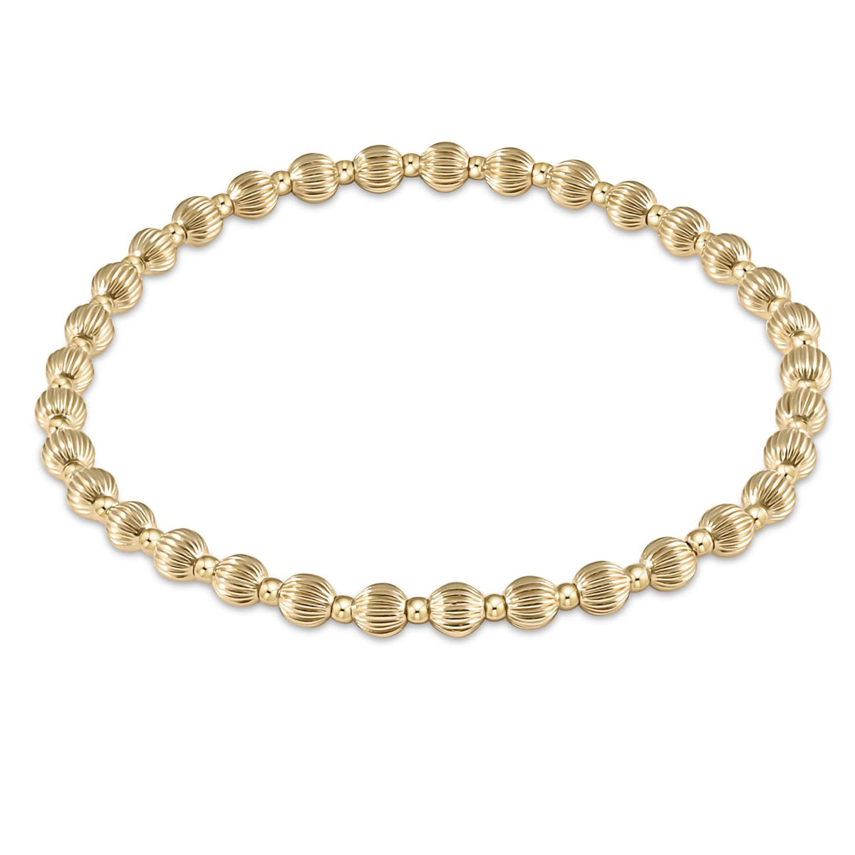 Gold-filled dignity bracelet with a grateful bead pattern on high-performance elastic