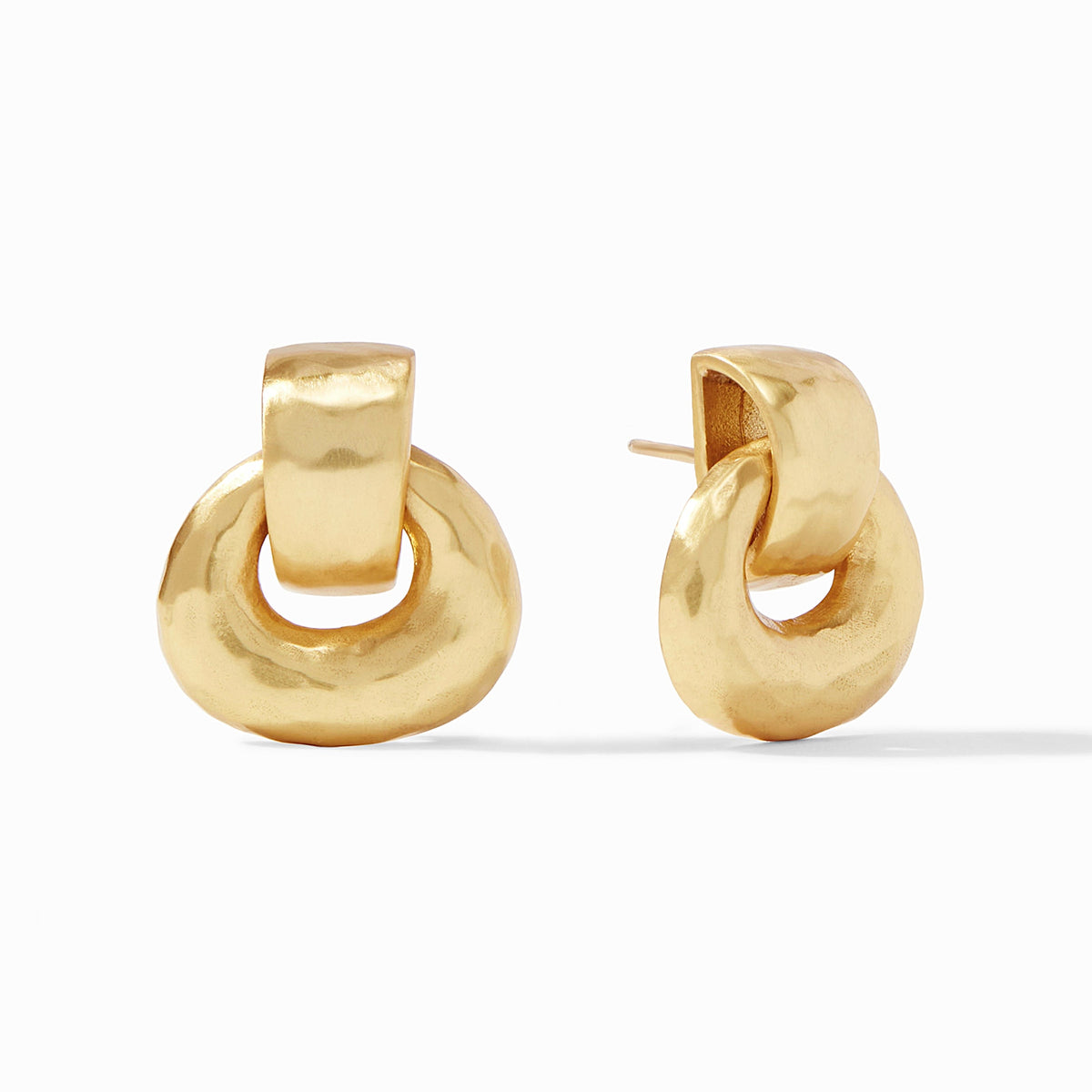 Avalon Demi doorknocker earring in gold with a curved silhouette and small circular detail.