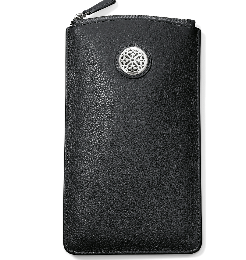 Ferrara leather eyeglass pouch with ziptop closure in natural tan color.