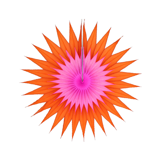 Pointed Duo Fan in orange and pink with a dual-blade fan silhouette.