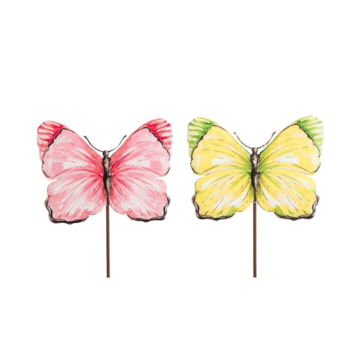 Beck's Butterflies medium stake decoration featuring a colorful butterfly pattern on white fabric.
