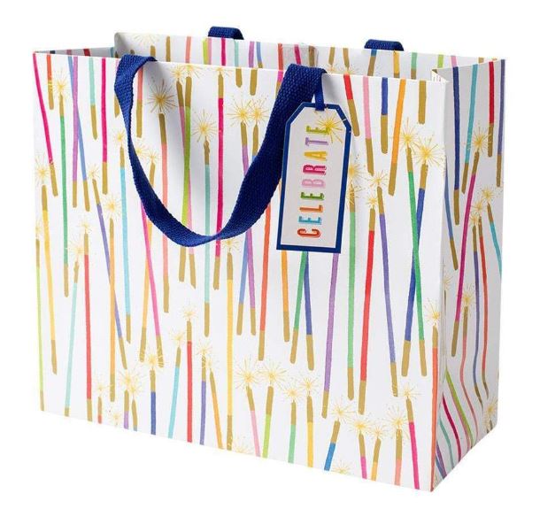 Large horizontal gift bag with strong handle in neutral tone