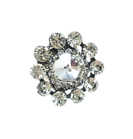 Bling flower rhinestone stretch ring featuring a large central crystal surrounded by smaller stones.
