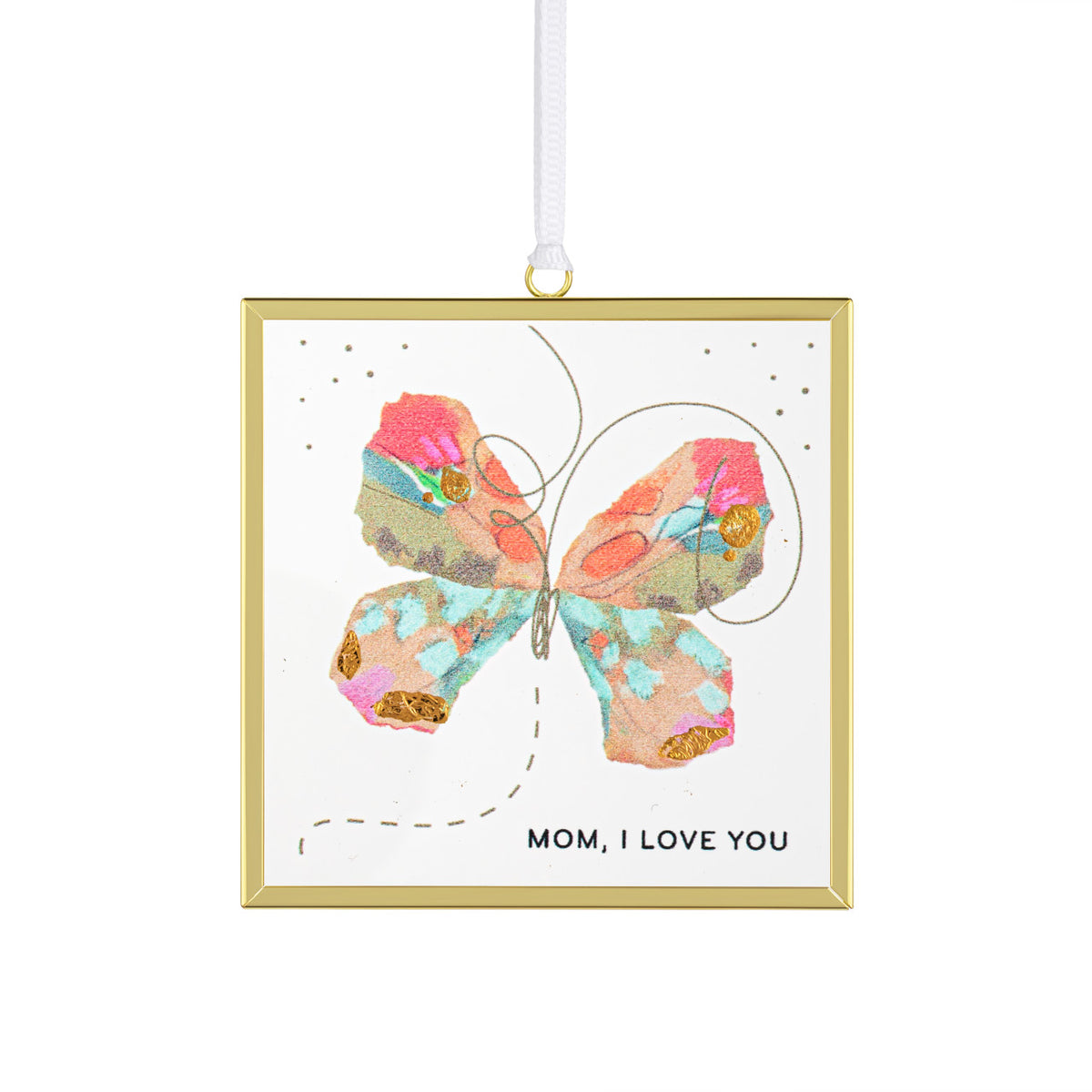 Butterfly suncatcher made of iron frame with glass wings in a delicate pattern.