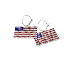 Silver hoop earrings featuring a two-inch wide American flag design.