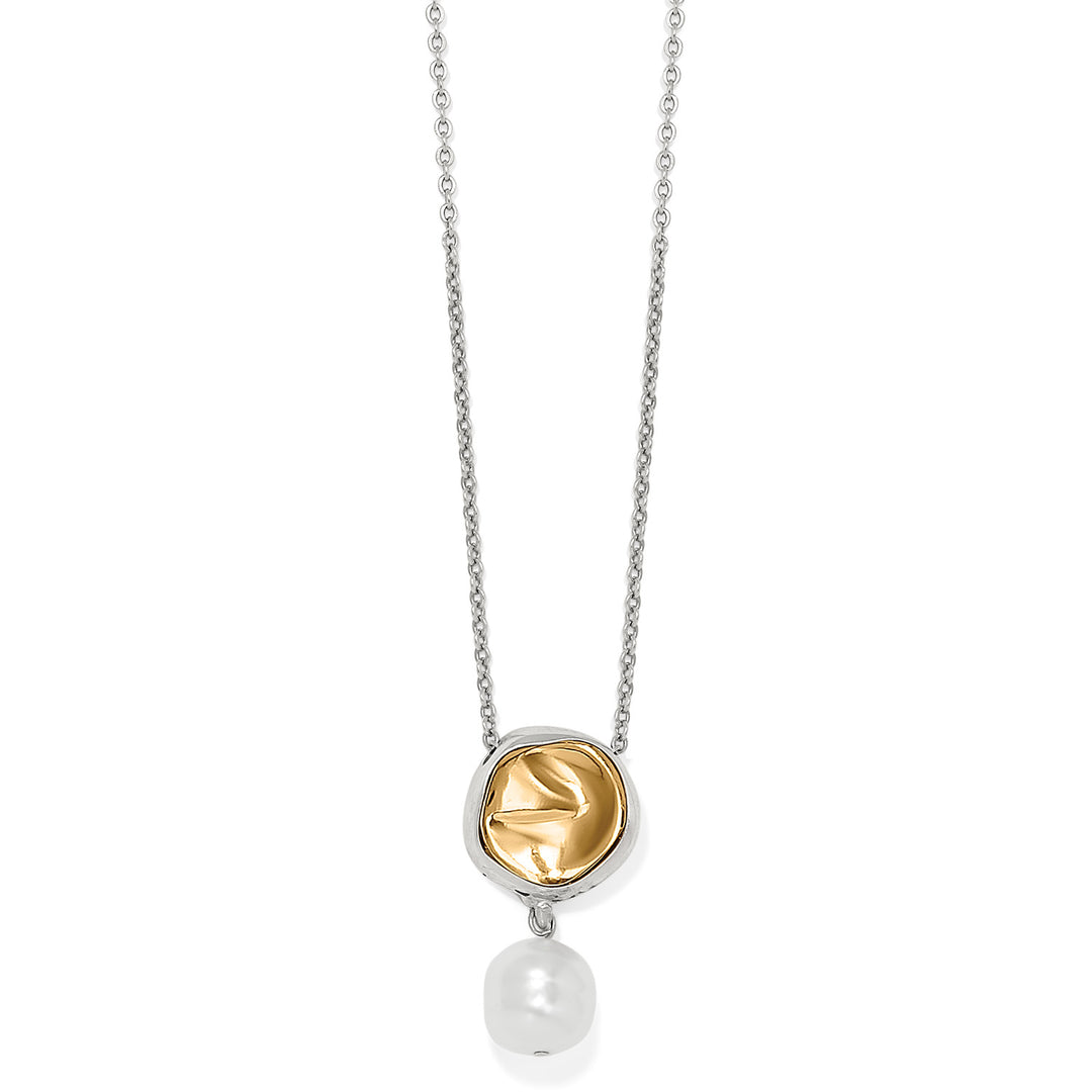 Cascade Round Pearl Necklace featuring a two-tone pendant with a white baroque glass pearl drop.