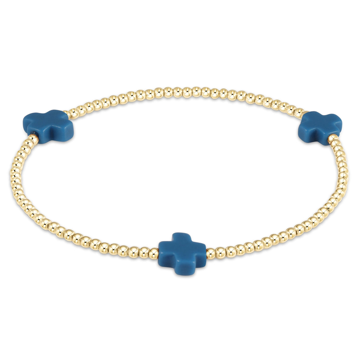 Signature Cross 2mm gold-filled bead bracelet with three blue cross charms.