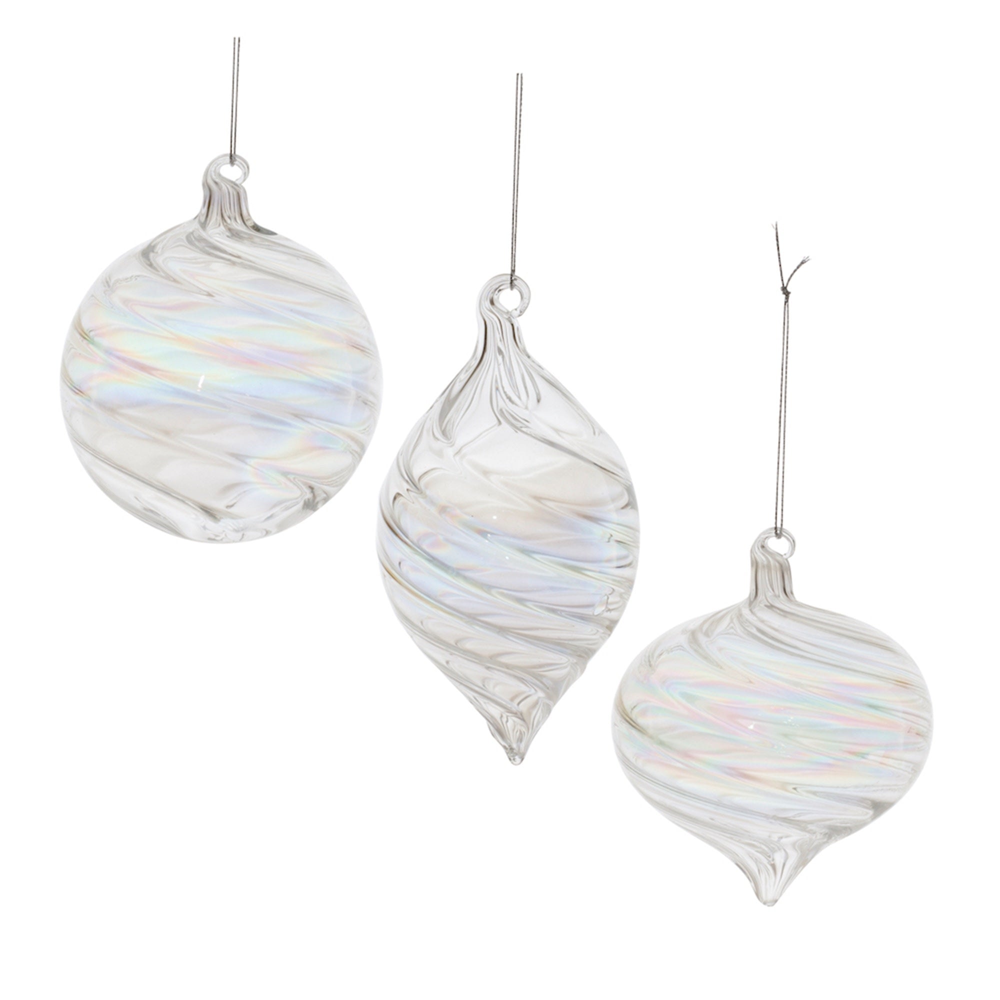 Clear glass spherical ornament with a smooth finish.