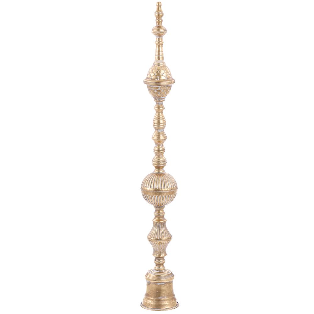 39-inch tall gold metal finial tabletop decoration with tiered architectural details.