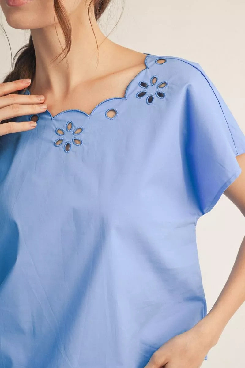 Caroline Drop Shoulder Eyelet Top