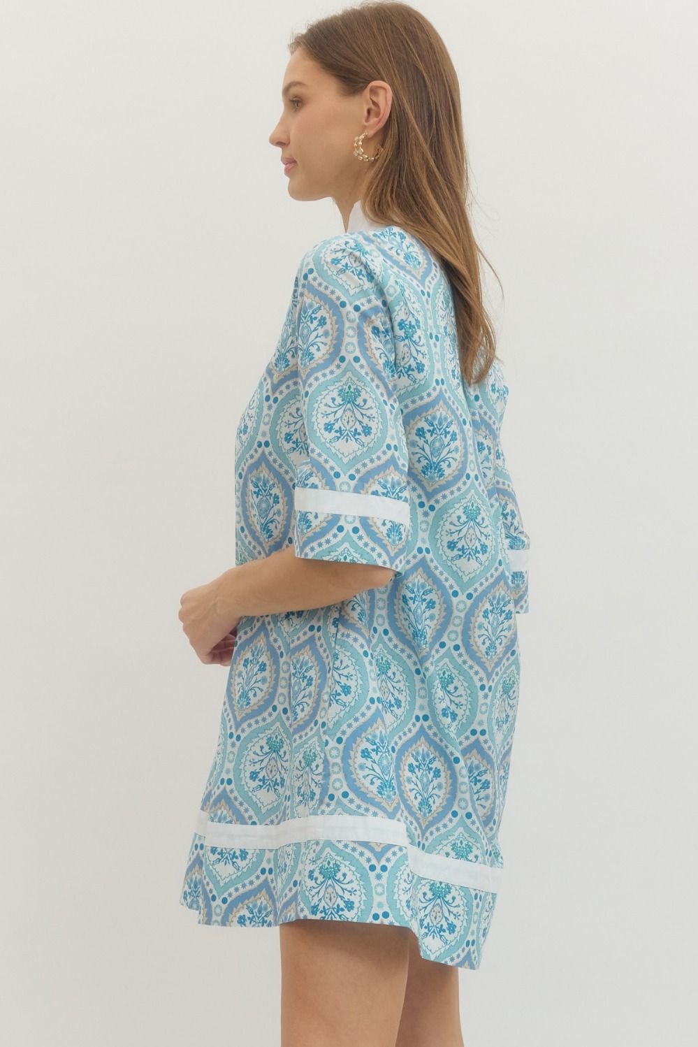 Elena Botanical Print ¾ Sleeve Mini Dress