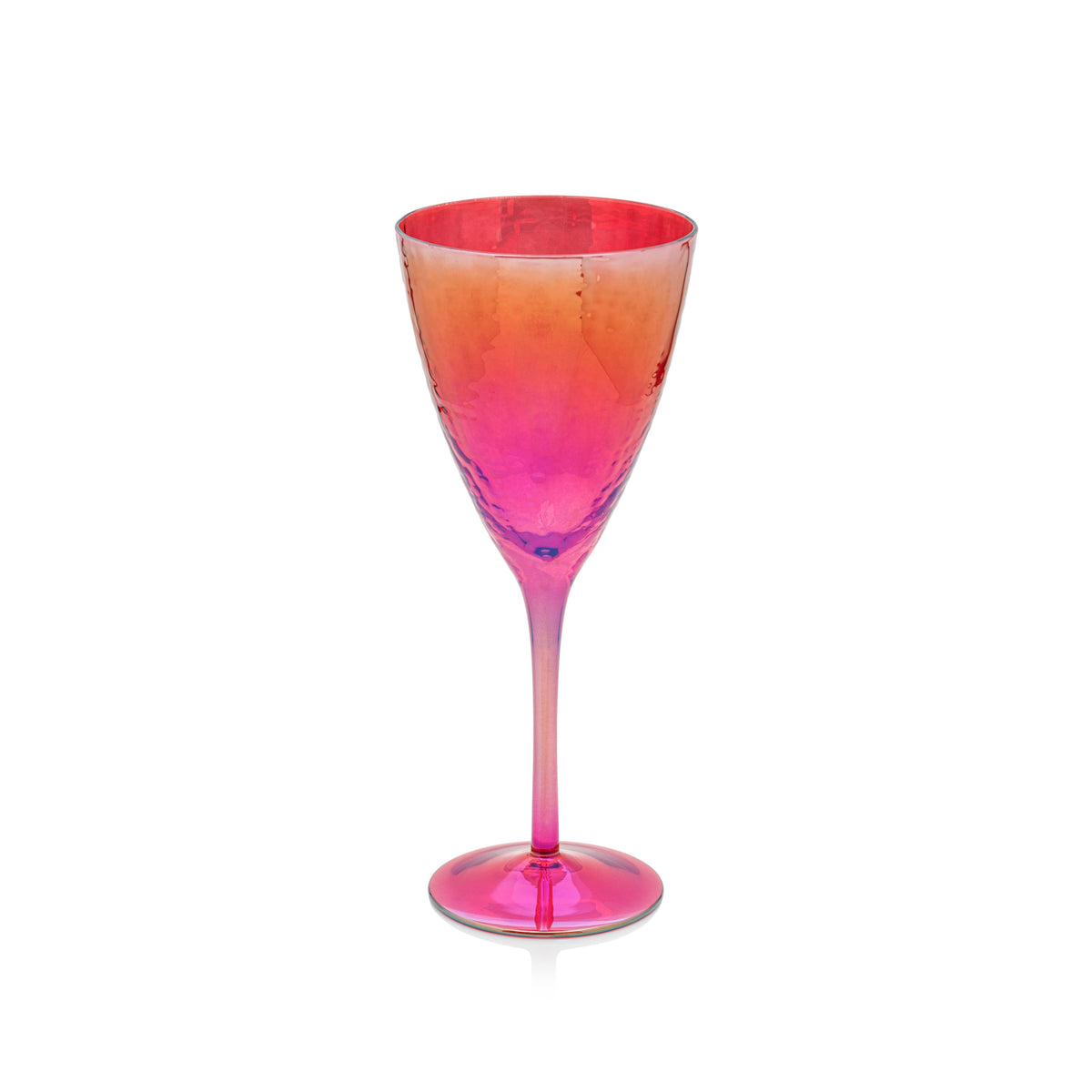 Hammered red wine glass with a lustrous colorful finish